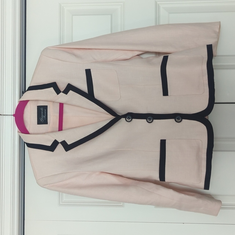 Vintage Giancarlo Ferrari Pink and black 100% linen blazer